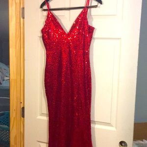 Sequin Sparkle Red Evening Dress